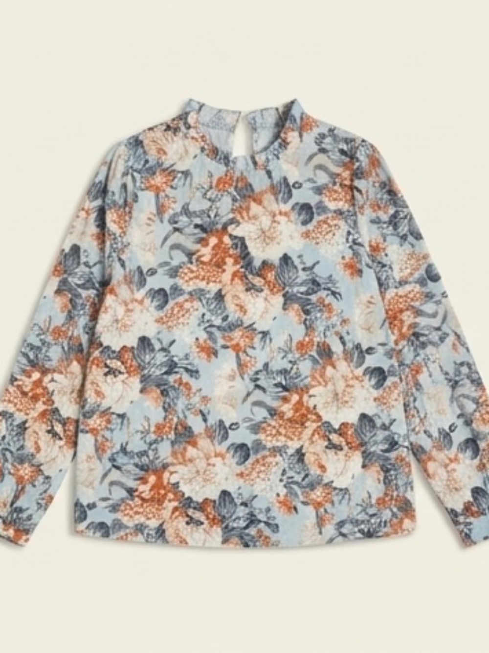 Floral Ruffle-Neck Long Sleeve Blouse L Size
